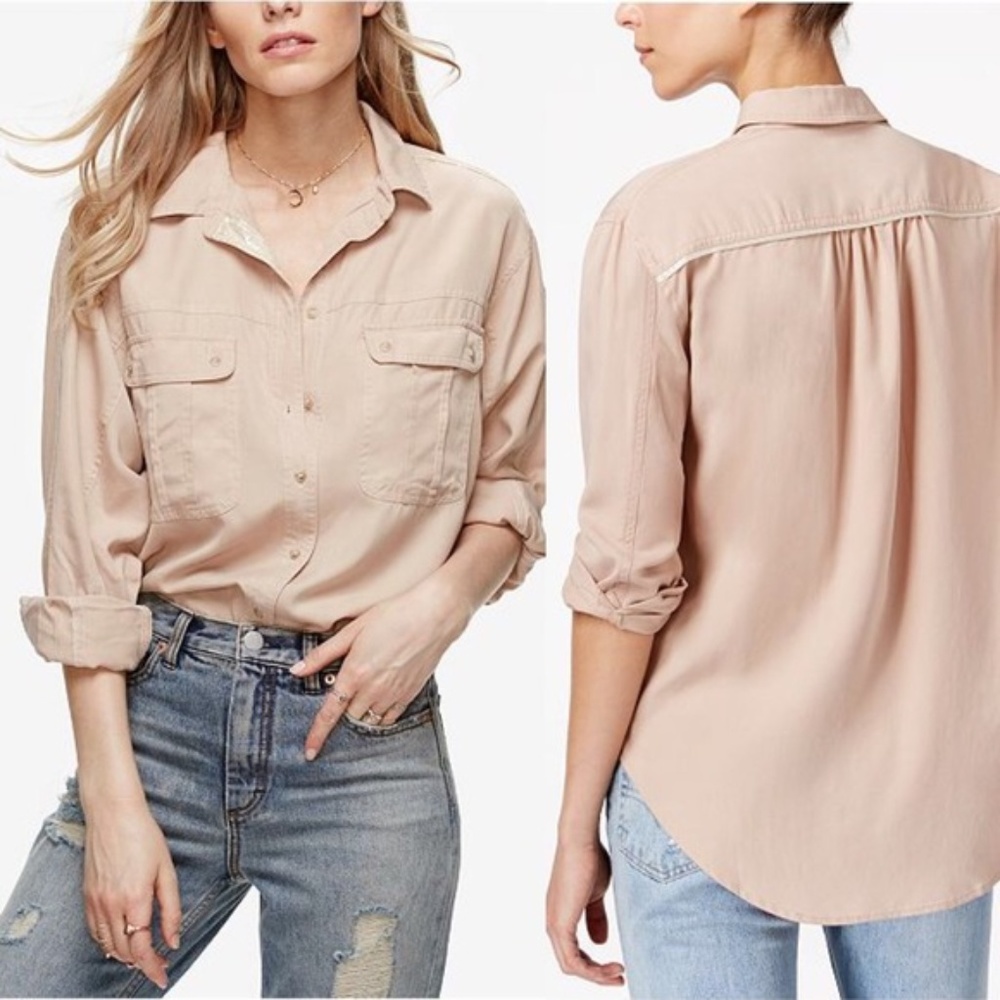 Free People Off Campus Button Down Top in Blush